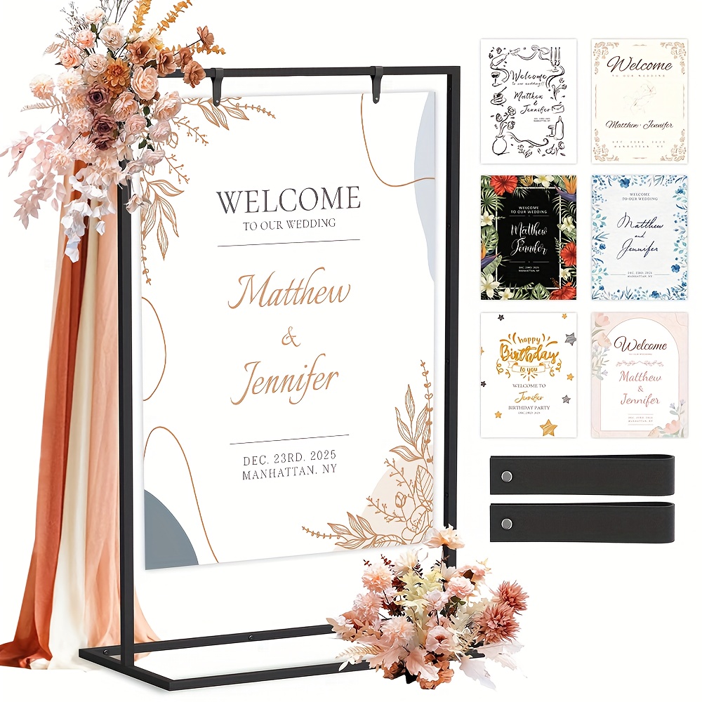 TEMU Adjustable Colorful Metal Easel Stand - Versatile For Weddings, Portable Sign Poster Holder & Party Decor, Sturdy Indoor Outdoor Use, Metallic