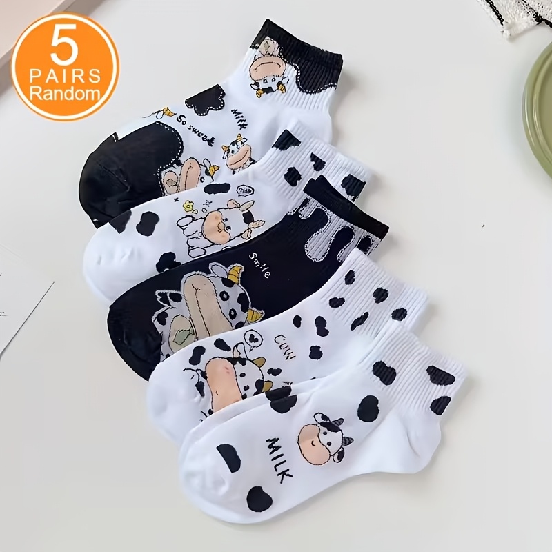 E-shop 5 Paar lustige Damensocken mit Cartoon-Kuh-Motiv, niedlicher Stil, weiche Knöchelsocken, geeignet für Feiertagsfeiern den täglichen Gebrauch