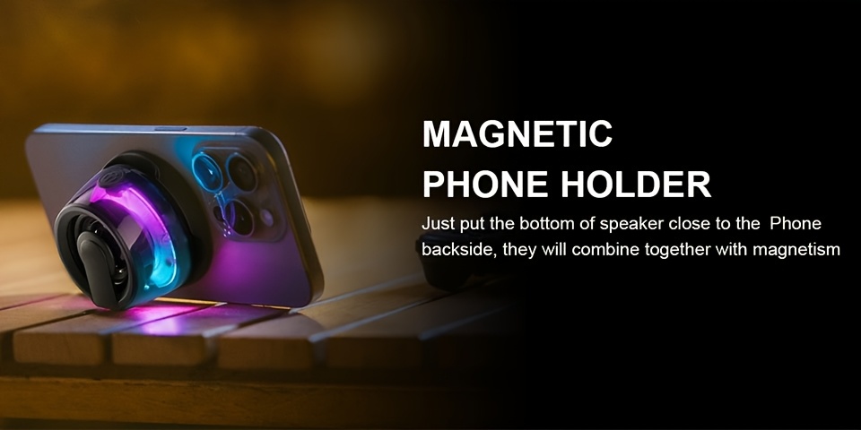 voz magnético sin varillas portátil con cordón, barra de sonido mini de luces ambientes coloridas y   calidad para refuerzo de bajos, subwoofer para teléfono móvil con puerto de carga tipo-c - ideal para deportes  , senderismo, ciclismo, vacaciones/fiestas y visualización de películas con audio mejorado detalles 2
