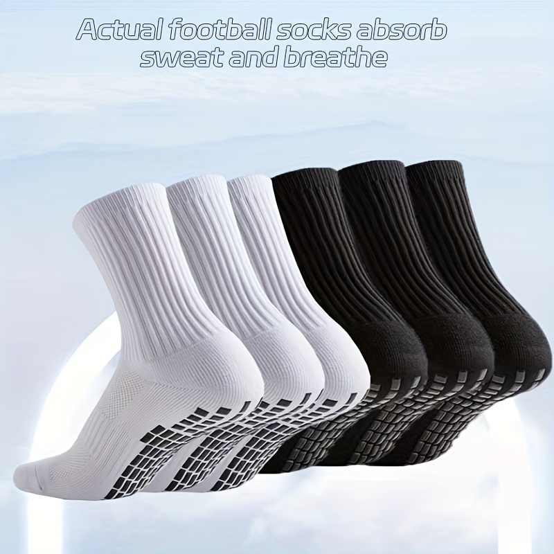 

6/12 Pairs Of Men's Solid Non-slip Crew Socks, Anti Odor & Sweat Absorption Comfy & Breathable, Elastic Sport Socks For Men's Outdoor Activities