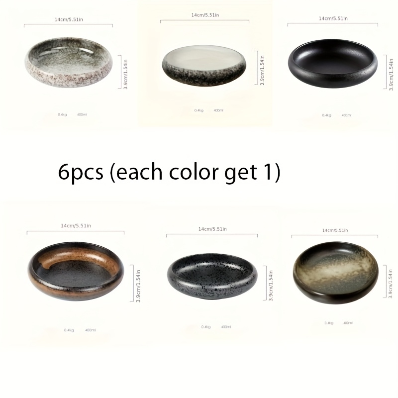 6pcs /set Dish Bowls Creative Kiln Glaze 6inch Ceramic Plate Kimchi Plate Dish Salad Dish Plate Bowl