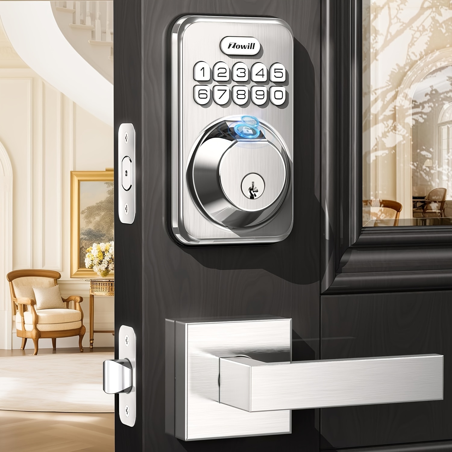

Fingerprint Door Lock, Keypad Door Lock With 2 Handles, Keyless Entry, Auto Lock, Anti-peeping Password, Electronic Smart Deadbolt, Front Door Handle Sets For Homes, Apartments, Easy To Install