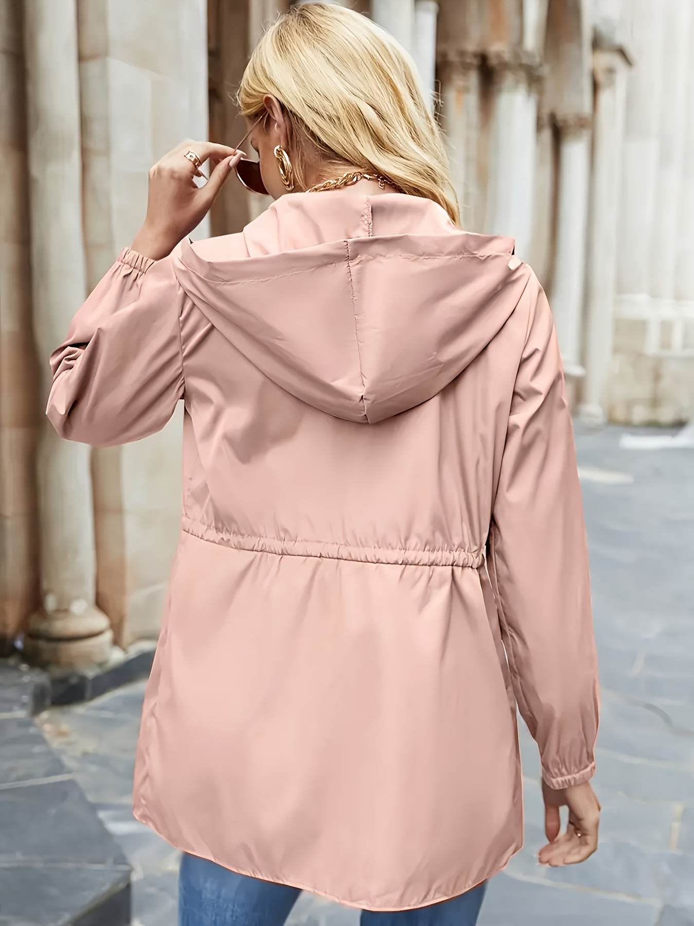 Rain Jacket Kapuzen Trenchcoat Women's Stylish Black Lightweight