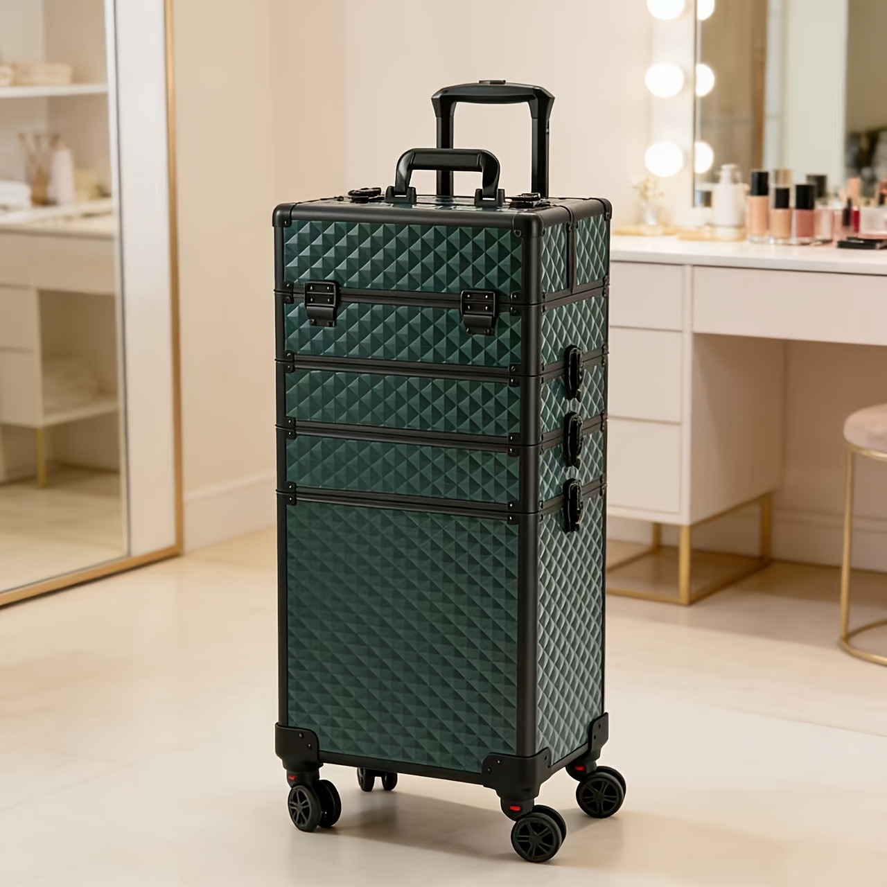 Makeup Box On Wheels, 4-in-1 Large Cosmetic Storage Box
