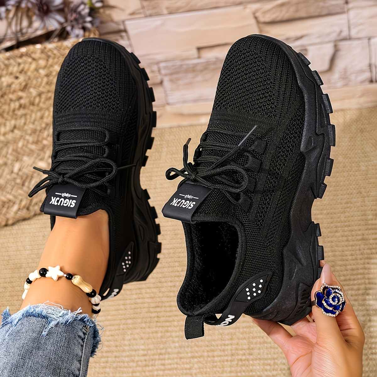 TEMU Baskets Tricotées Respirantes Tendance Femme, Nouvelles Chaussures de Marche Décontractées et Légères à Semelle Souple Printemps/Automne,