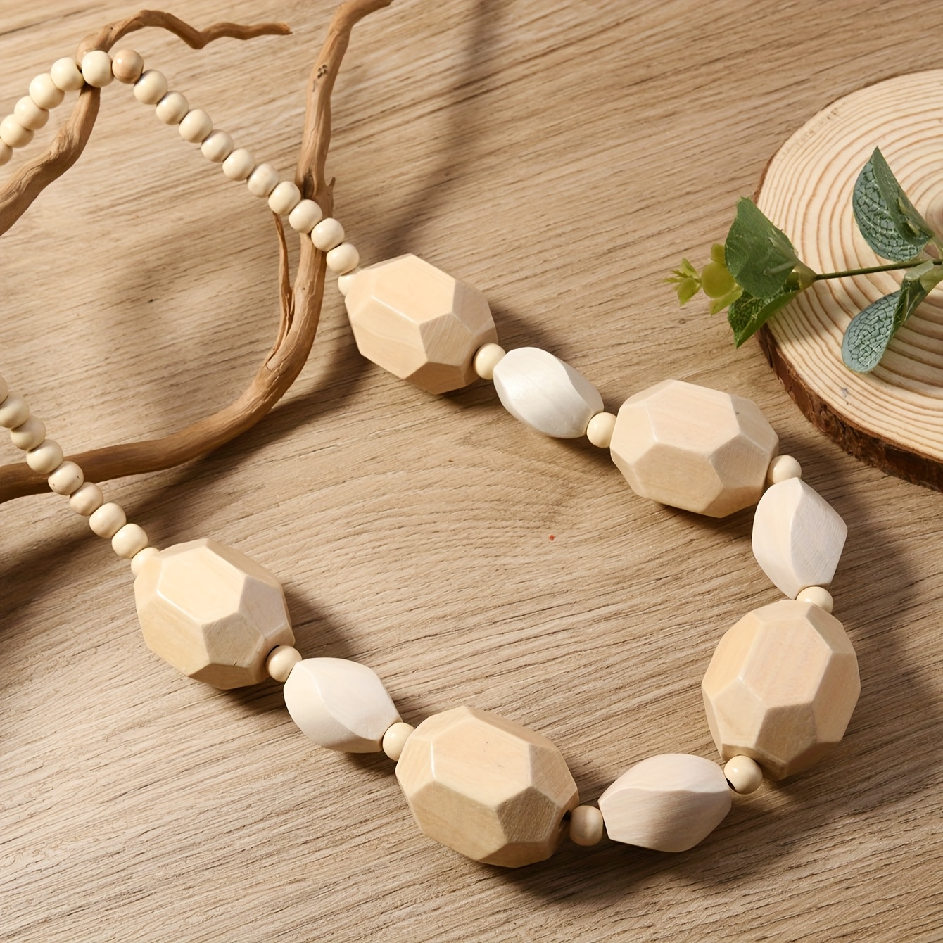 Boho Irregular Bead Necklace Vintage Wooden Pendant