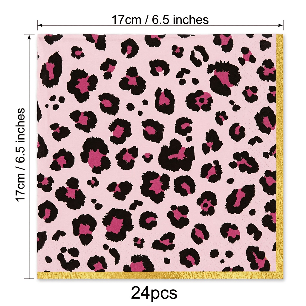 Image of 24pcs Pink Leopard Print Napkins With Edge, Wild 1 Theme Party Decorations For Girls, Aesthetic Animal Print Disposable Guest Towels For Halloween、christmas