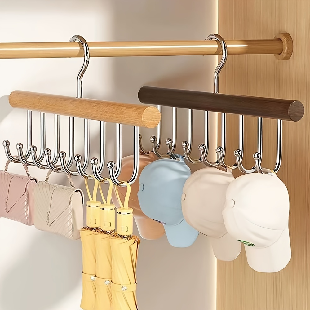 

8-hook Wooden Hanging Closet Organizer, Multi-functional Rack For Underwear, Vests, Ties, Scarves, Bags, Space-saving Cabinet Organizer For Clothes, Pants, Belts | Home Kitchen Storage Accessory