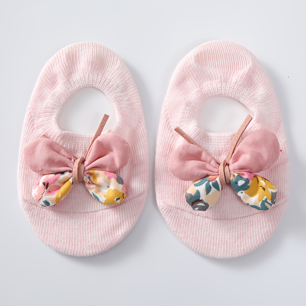 A Set Of 1 Pair Of Baby Socks With Bows, Suitable For Newborns Aged 0-1 Year.