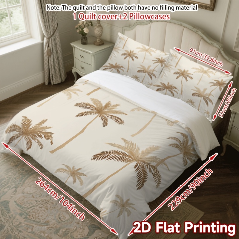TEMU Parure de 3 taies d'oreiller à impression 2D plate, palmiers tropicaux beiges, 100 % polyester, pour en chambre, ou lit simple, convient pour