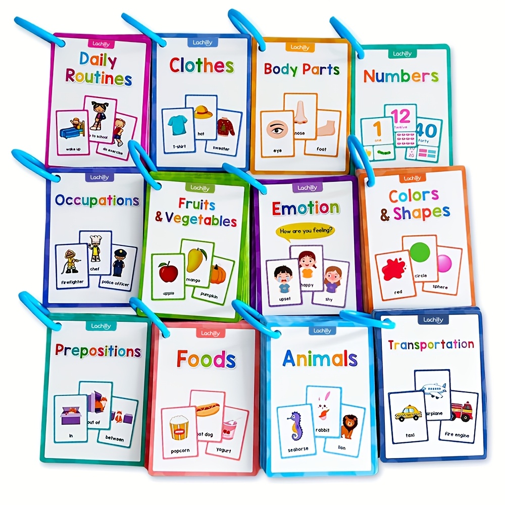 Image of 12 Themes Learning Flash Cards 386 English Words, , Shapes And Numbers, Learning Toys, Educational Preschool Flashcards Kindergarten Educational Toys School Supplies