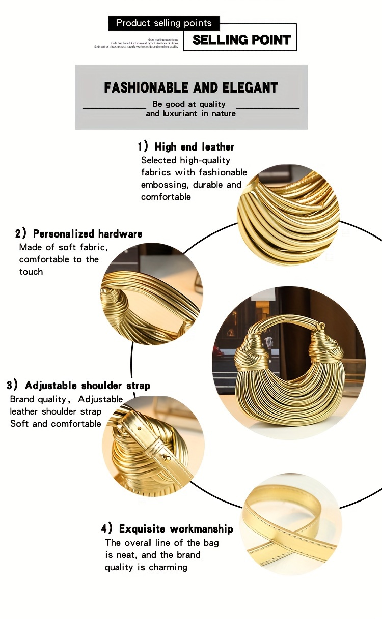 Glossy Trendy Design Sense Handmade Dumpling Bag Hand-Held Crossbody Bag Knotted Rope Noodles Bag Fashionable Personality Female Bag
