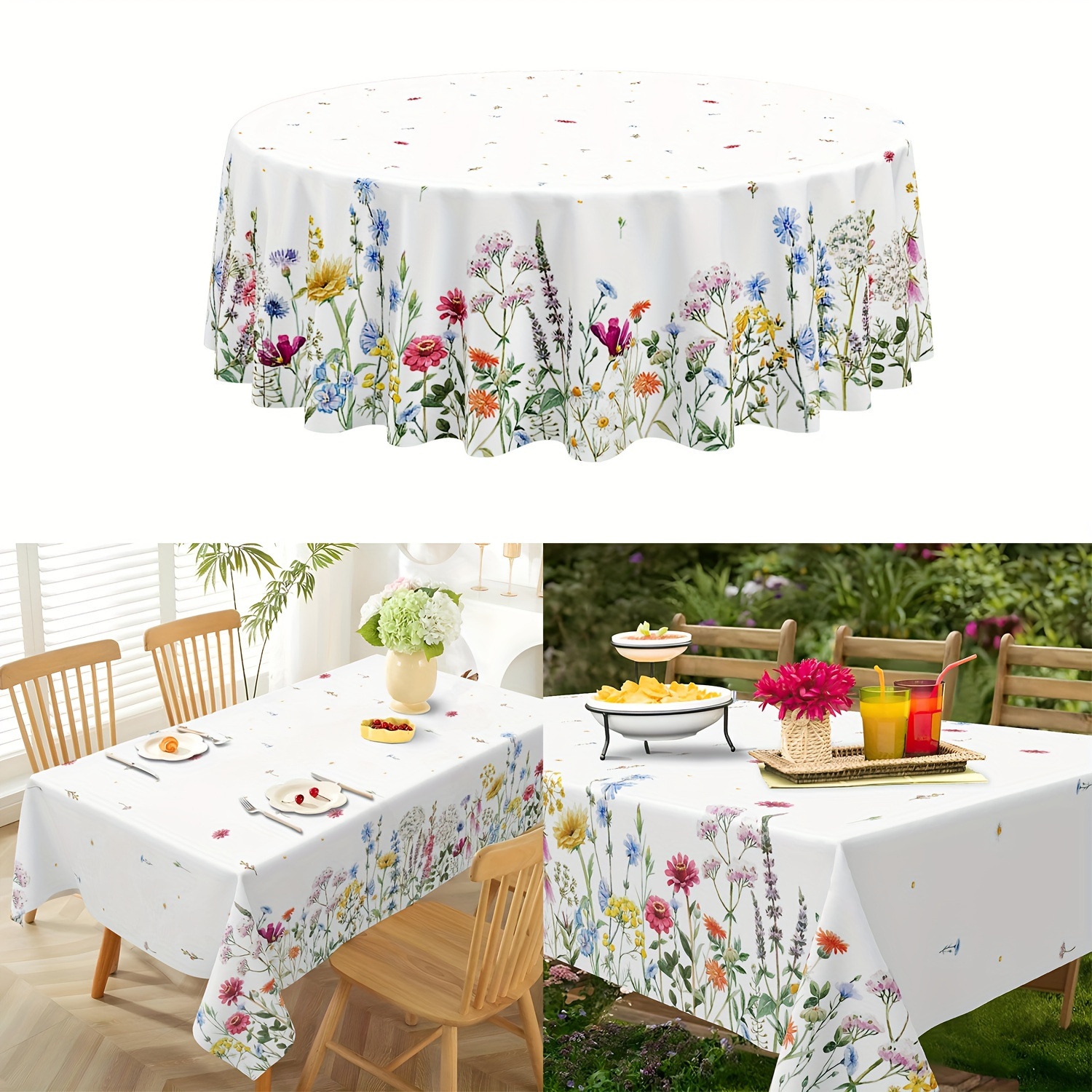 

1pc Tablecloth, Blooming Floral Tablecloth, Fresh Countryside Wildflowers Rectangle Table Cover For Spring Summer Picnics & Holiday Celebrations, Elegant Home Decor, Home Accessories