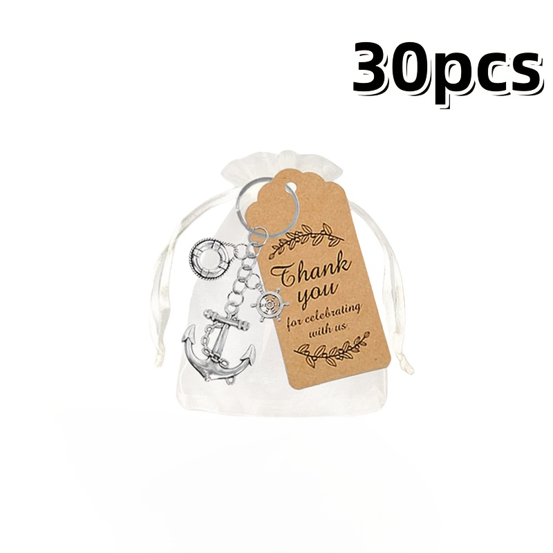 Image of Gift For Her/him 30pcs/10 Sets Of New Ship Anchor Keychains - Suitable For Birthday Parties, Wedding Decorations, And Figurine Gift Cards - Includes 10 Cards, 10 Keychains, And 10 Organza Bags