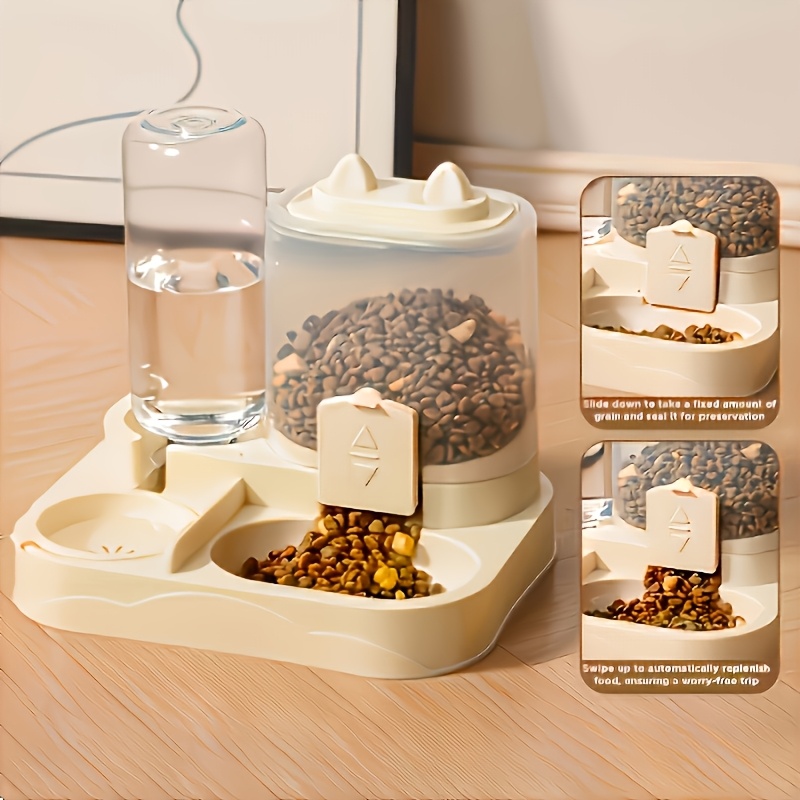 Distribuitor automat 2-în-1 pentru hrană și apă pentru animale de companie, capacitate mare – Separare uscată și umedă, plastic durabil, design transparent, ideal pentru hidratarea și dieta sănătoasă a animalelor de companie în interior, nu necesită baterii – Călătorii fără griji, potrivit pentru pisici și câini