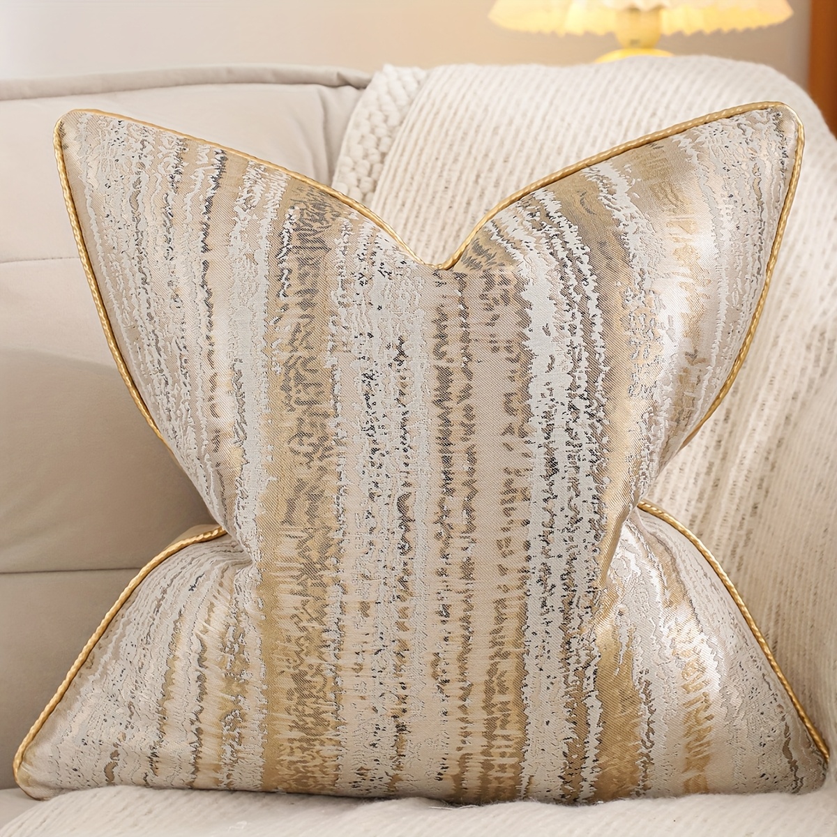 1pc Vintage Jacquard Decorative Pillowcase Stripe Living Room Sofa Decor