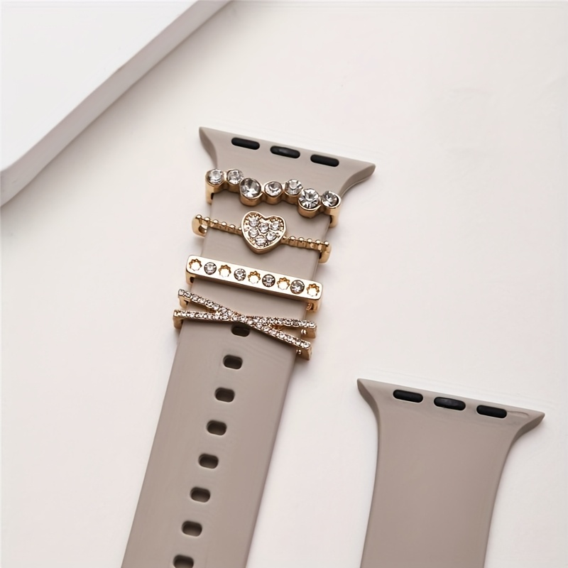 Image of 1 Set Of Watch Straps Decorated With Hearts And Rhinestone Details, Compatible With For Iwatch Watch Straps 38mm, 40mm, 41mm, 42mm, 44mm, 45mm Series