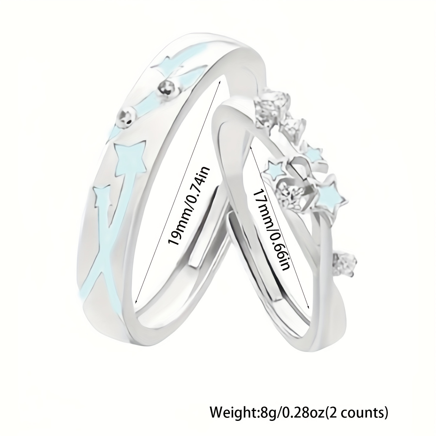 TEMU Glowing Couple Rings, Blue Luminous Promise Rings, Suitable For Couples, Meteor Shower Matching Promise Rings, Gifts For Anniversaries,