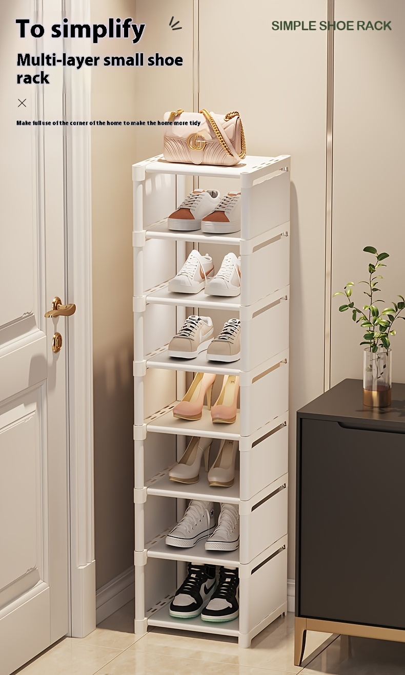 vertical narrow high shoe rack suitable for front door entrance 7 layer sturdy metal shoe rack storage rack suitable for closet entrance 4 7 pairs of shoes and boots storage rack space saving stackable shoe rack details 0