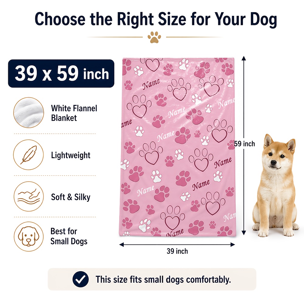 TEMU Pet Blanket For Dogs, Lightweight Soft Flannel Dog Throw, Custom Name Puppy Blanket, Paw Print Design, 6 Styles