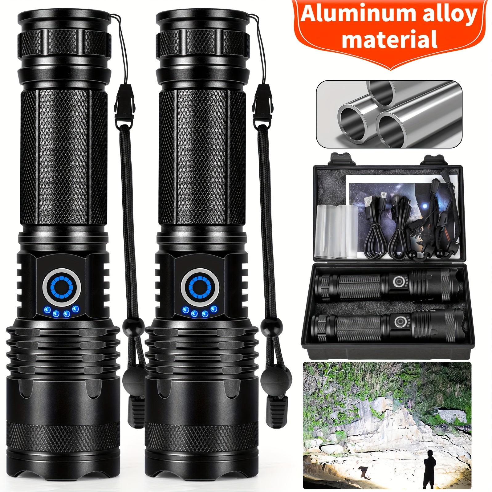 

Lylting 800-1200 High , Rechargeable Flashlights With 5 , Aluminium Alloy Camping Gear And Equipment, Survival Tools, Hunting Torch For Man, Flashlight For Hiking Emergency(2pcs/1pcs/4pcs)