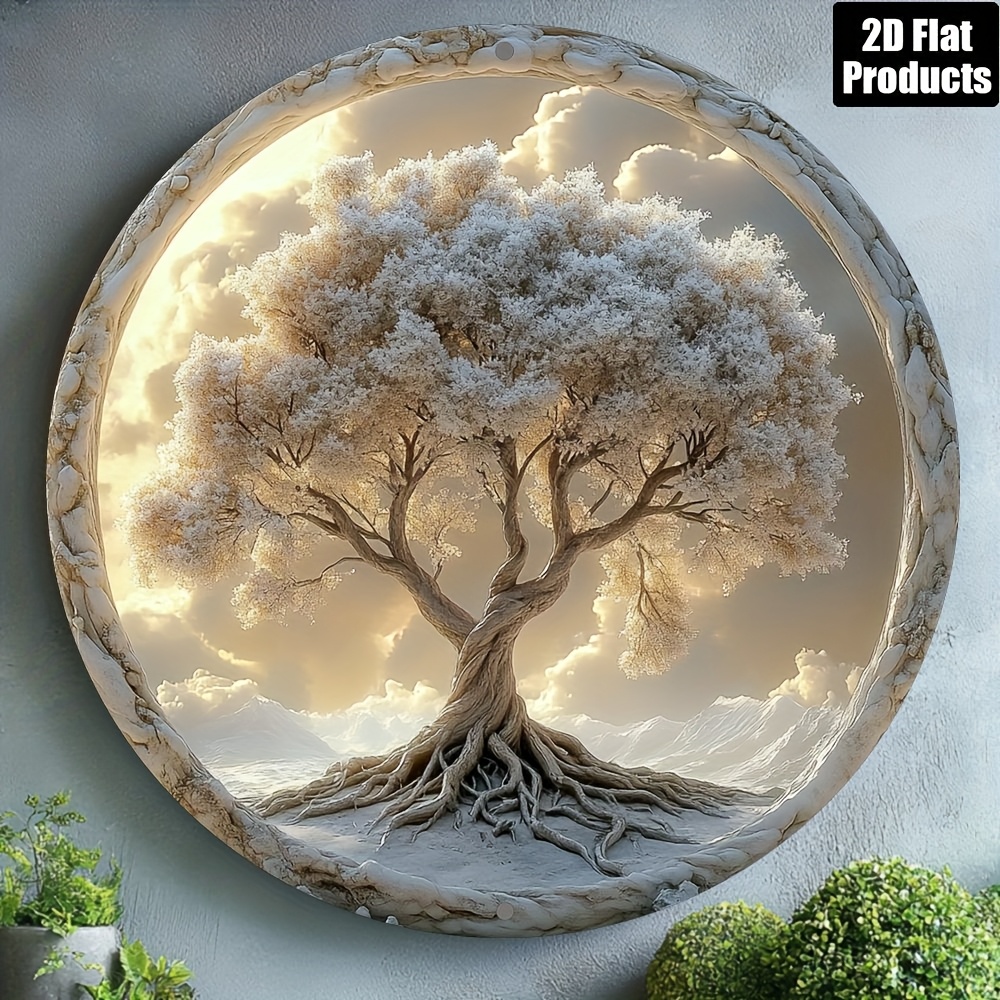 Image of 2d Flat - A 2d Flat, 1 Of Life Themed Round Aluminum Metal Plaque, Suitable For Home Decor, Bar, Kitchen, And For Home Office Decoration, As A Holiday Gift, Measuring 15cm In Diameter