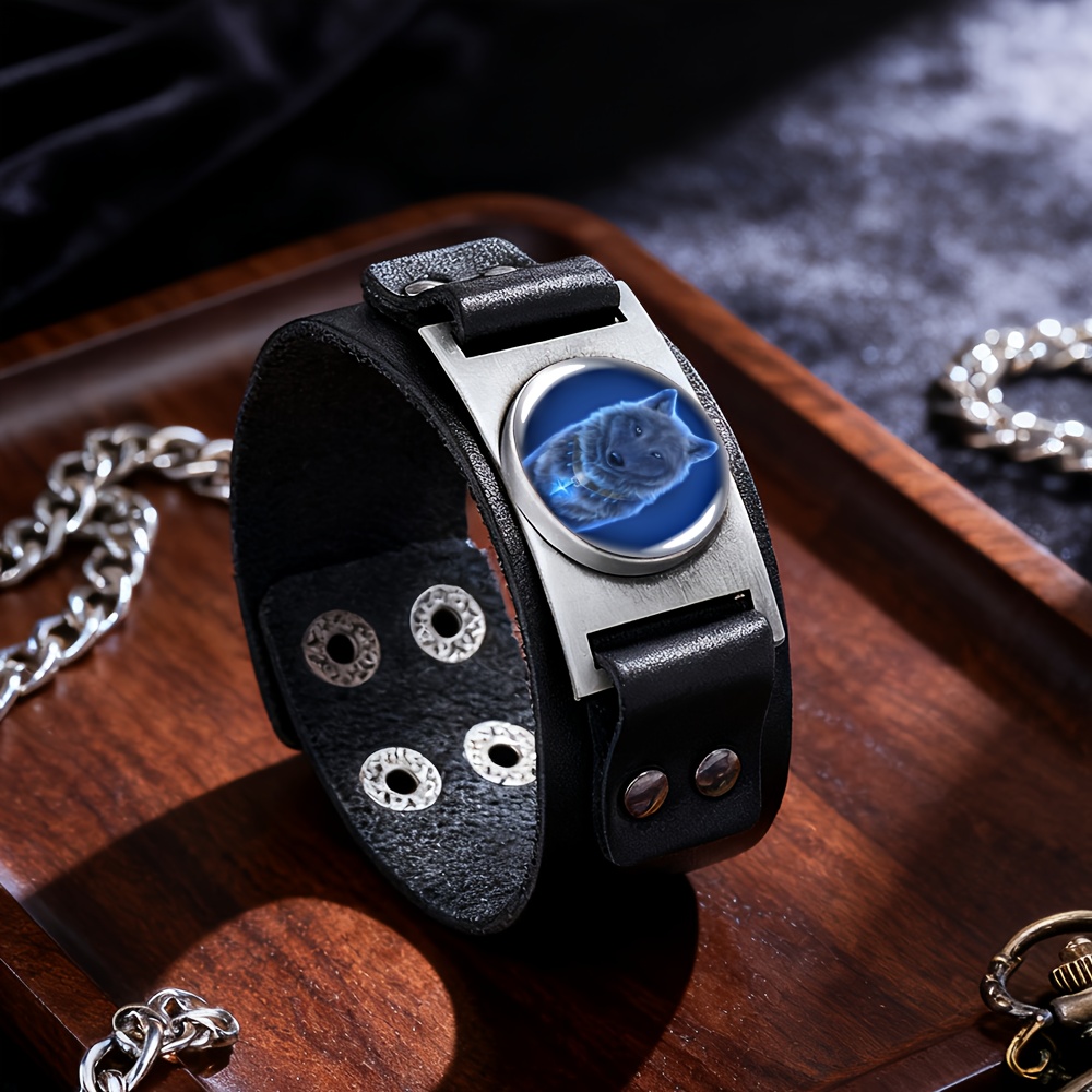 Unisex Mysterious Blue Wolf Head Adjustable Bracelet
