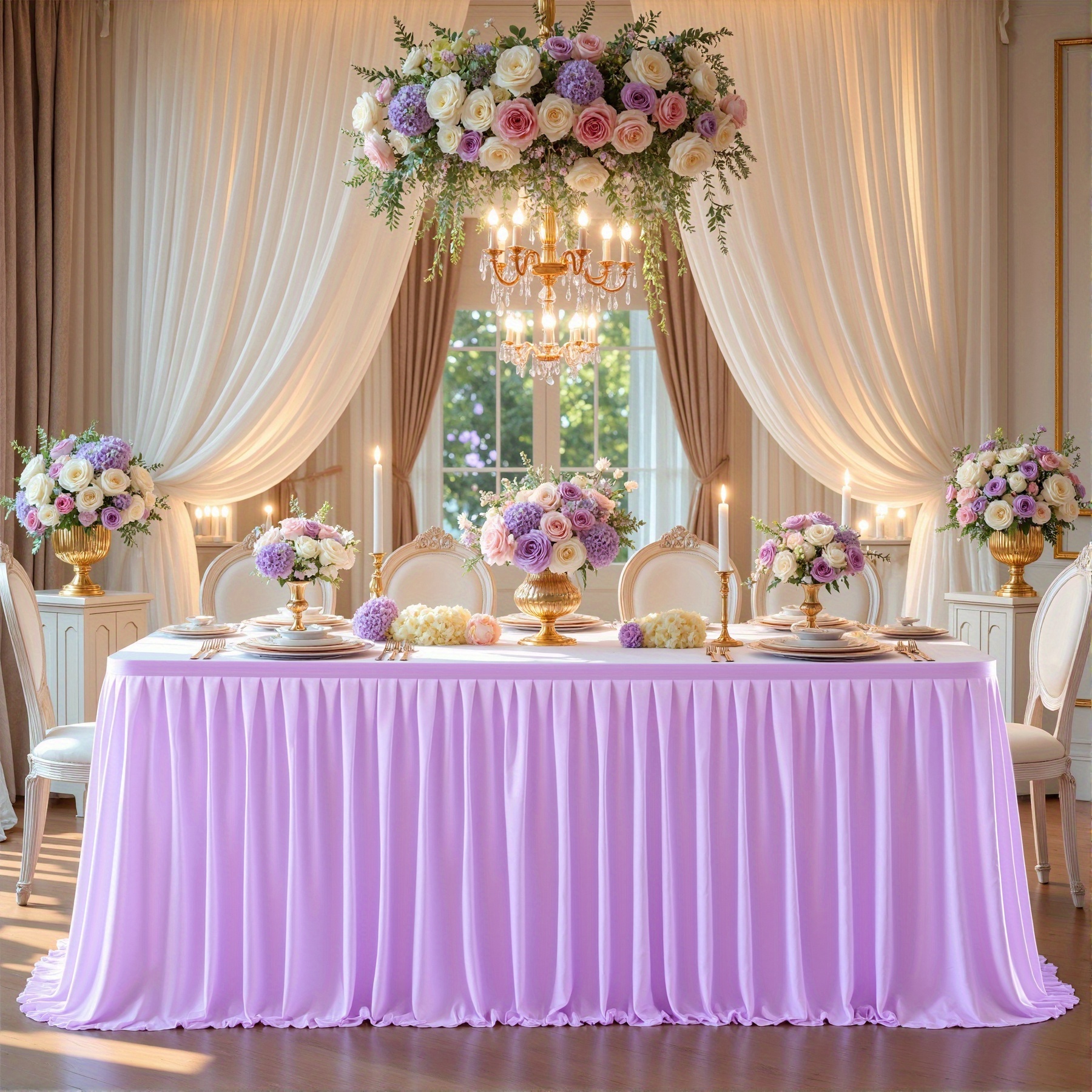 TEMU 1pc 108-inch Elegant Spandex Party Tablecloth, Thickened Fabric, Non-transparent, Anti-wrinkle And Wear-resistant Table Skirt - Suitable For