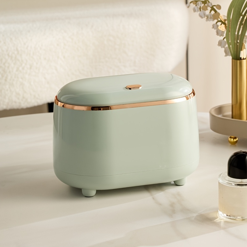 TEMU 1pc Light Luxury Press-type Desktop Trash Can, Household Coffee Table Storage Bin With Lid, Oval Organizer With Cover, Waste Paper Basket