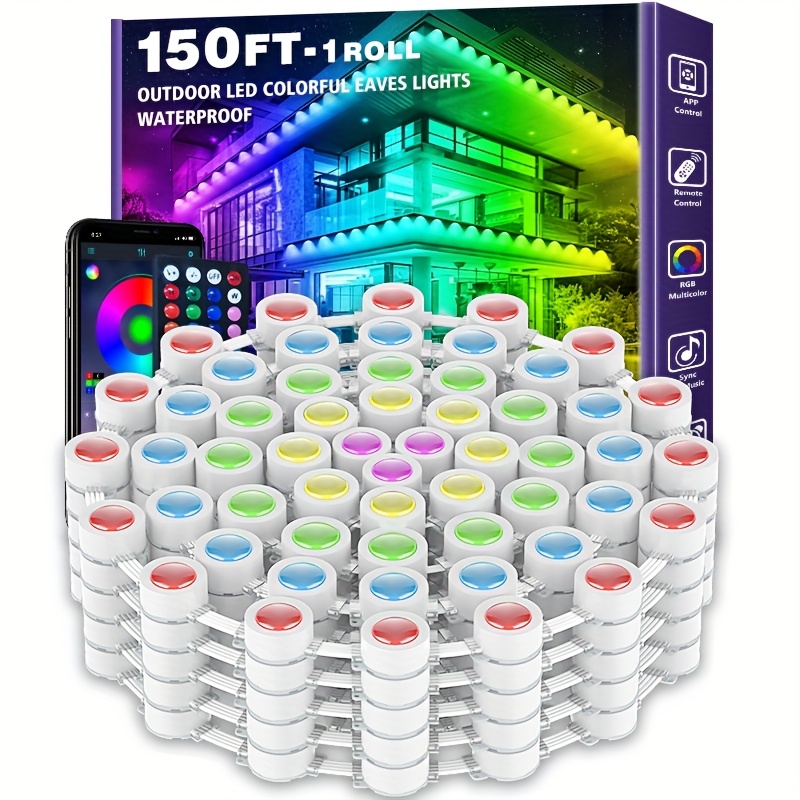TEMU 150ft Rgb Lights, Ip68 Waterproof Smart Led Lights With App/remote Control, For Christmas And Decor, Daily And Accent Lighting, House Garden