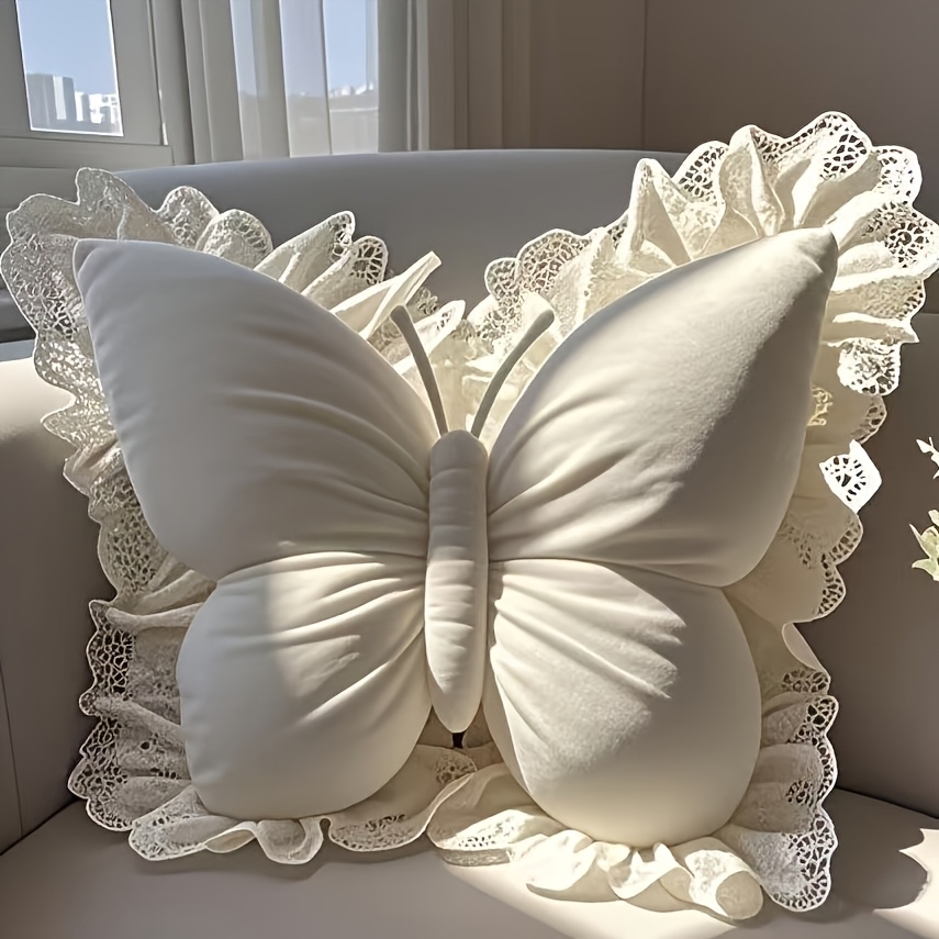 TEMU -shaped Decorative Pillow Home Decor Cushion With White Lace Trim Luxurious Velour Fabric And Fill Lumbar Support Cushion For Sofas, Beds, Cars,