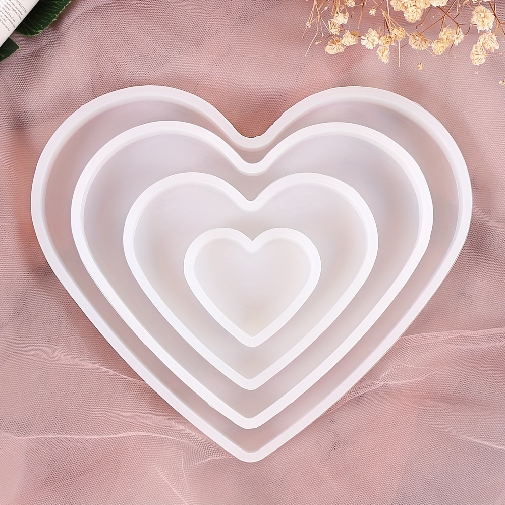 Image of Large Resin Molds 4pcs Set, Heart-shaped Silicone Mold Set, Love Mold, Silicone Resin Coaster Molds, Including 7-inch, 6-inch, 4-inch And 2-inch Resin Heart Round Casting Molds