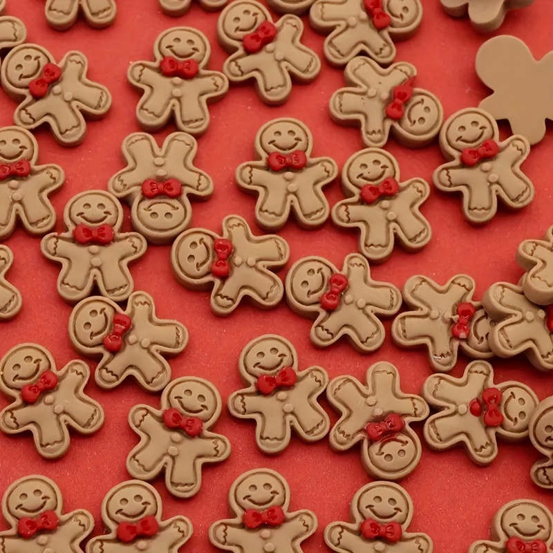 

20pcs Adorable Gingerbread For Man Resin Charms With Red Bow - , Keychains & Crafts - Ideal Christmas Decorations & Gifts