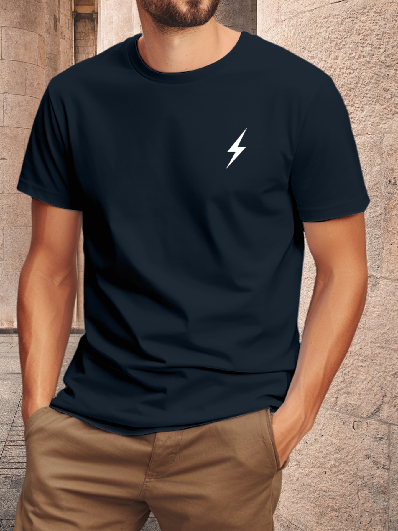 Men'S Lightning Bolt Graphic Print T-Shirt - Cotton Short Sleeve Tee, Green with Black Lightning Bolt Design, Casual Crew Neck, Regular Fit for Casual Attire, Everyday Tshirt | Graphic Tee | Cotton Shir