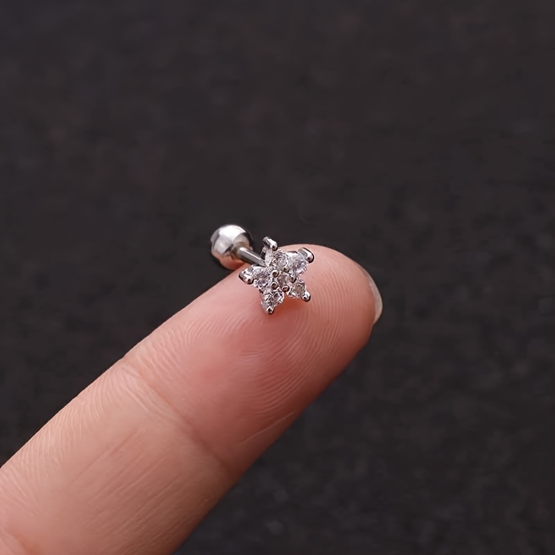 Titanium Steel Barbell Ear Stud with Micro-Inlaid Zirconia