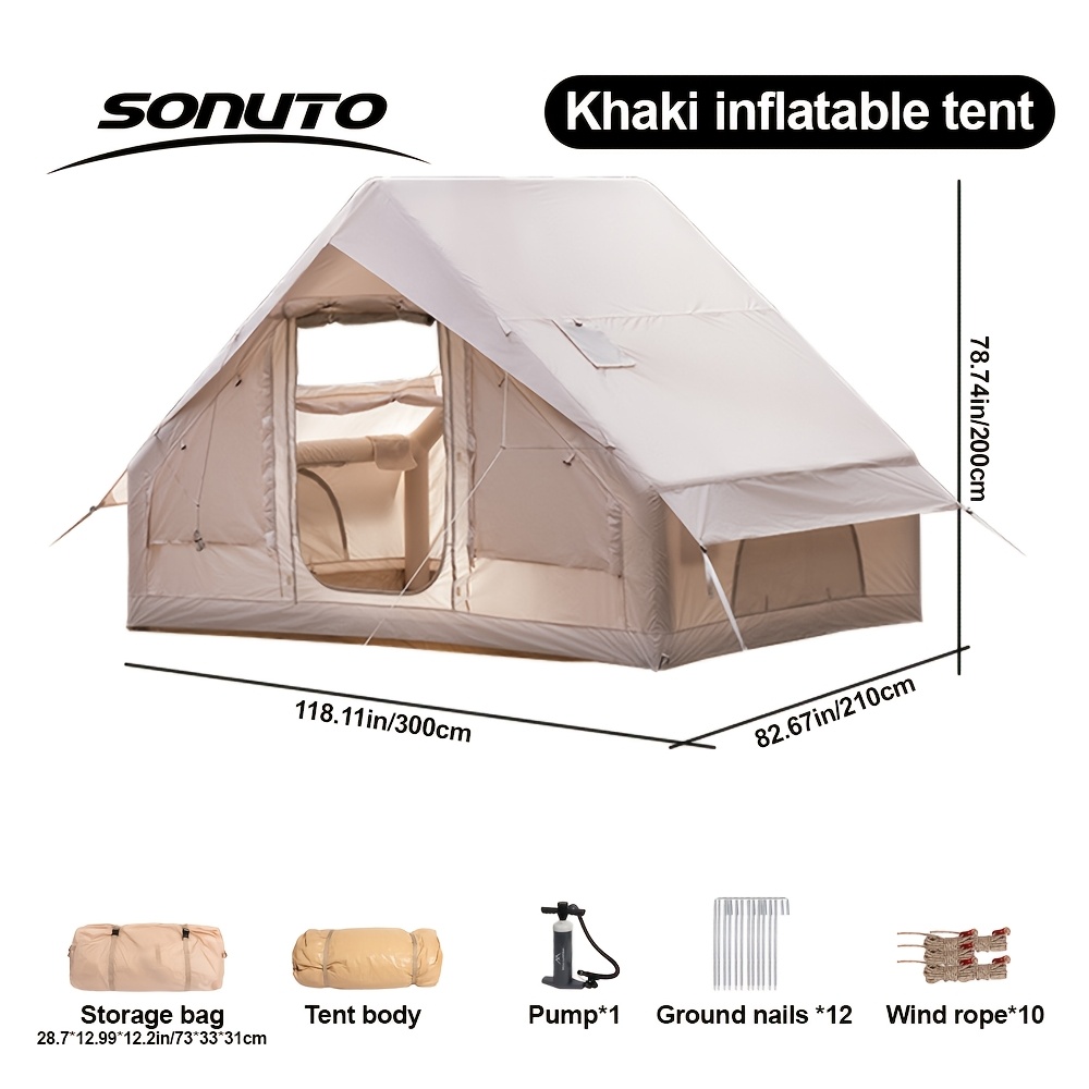 tienda de campaña inflable   de 6.3 m² con   y elevador, tienda de aire de lujo para  , casa de glamping a prueba de sol,   familiar   de montaje instantáneo,   portátil para exteriores para   de leña