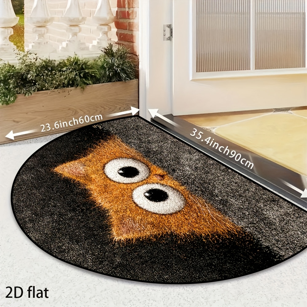 E-shop 2D Flache, niedliche orangefarbene Katzen-Fußmatte in Halbkreisform, Eingangsmatte, lustiges Katzenmuster - Handwaschbar, geeignet für