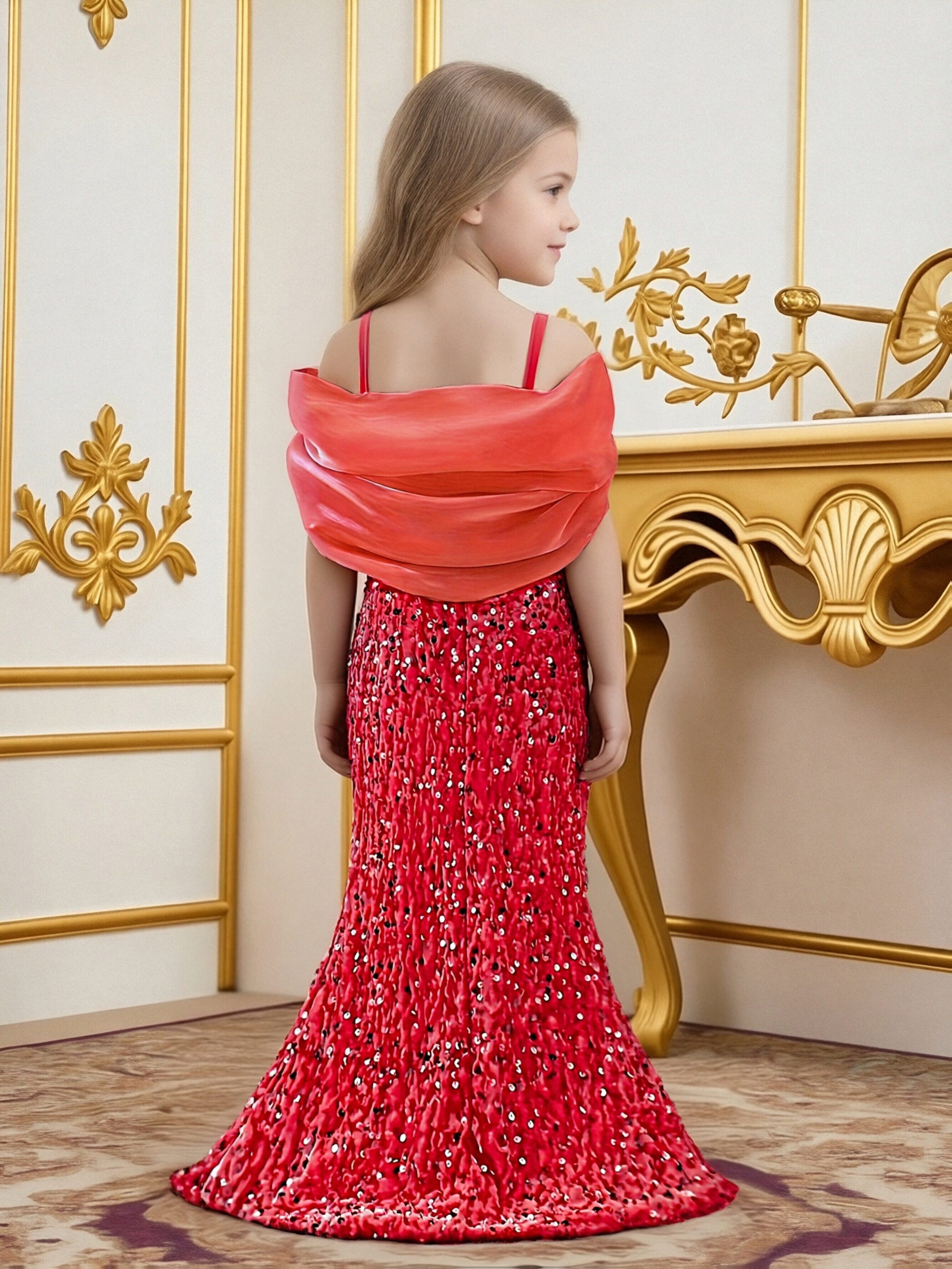 strapless open back dress Mermaid Red V-neck Satin Dress With 3D Flowers – alinanova main image 0