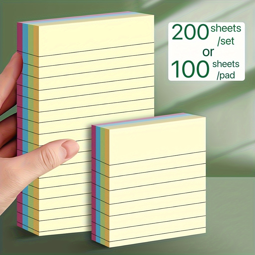 

100sheets Line Sticky Notes 4 Colors Portable Student Note Marking Writing Memo Pads Self-stick Easy To Apply Notepad For Office, Home, School Large Small 2 Style