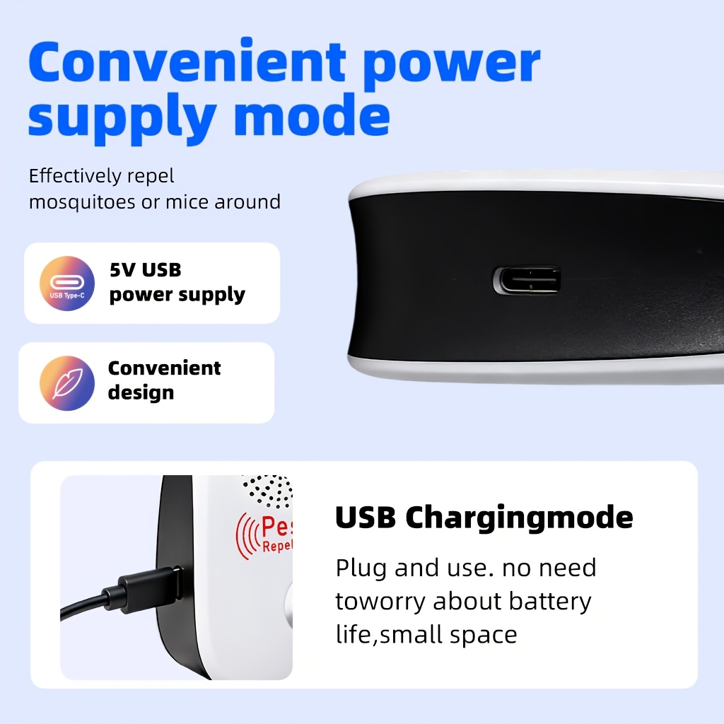 Répulsif à Ultrasons Technologie Soundwave, Alimentation USB, Pack de 6, Inclut 6 Câbles USB-C, Nouvelle Version 2026 avec Double Buzzers, Efficacité Doublement Améliorée pour Repousser les Nuisibles : Moustiques, Souris, Mouches, Cafards, Araignées,