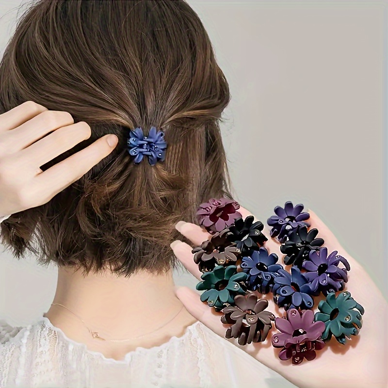 

Elegant 4pcs Matte Flower Hair Claw Set - Solid Color, Non-slip Ponytail Holders For Women And Girls