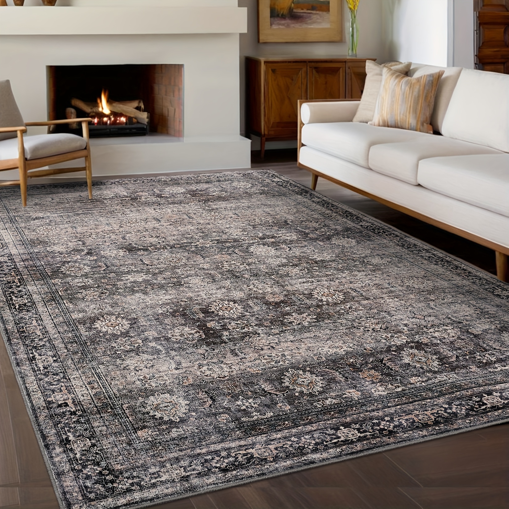 Image of A Spacious Vintage Area Rug Washable And Adds Style To Your Living, Dining, Or Bedroom. It Features A Low Pile Design With A Non-slip Backing, Making It For Easy To And .
