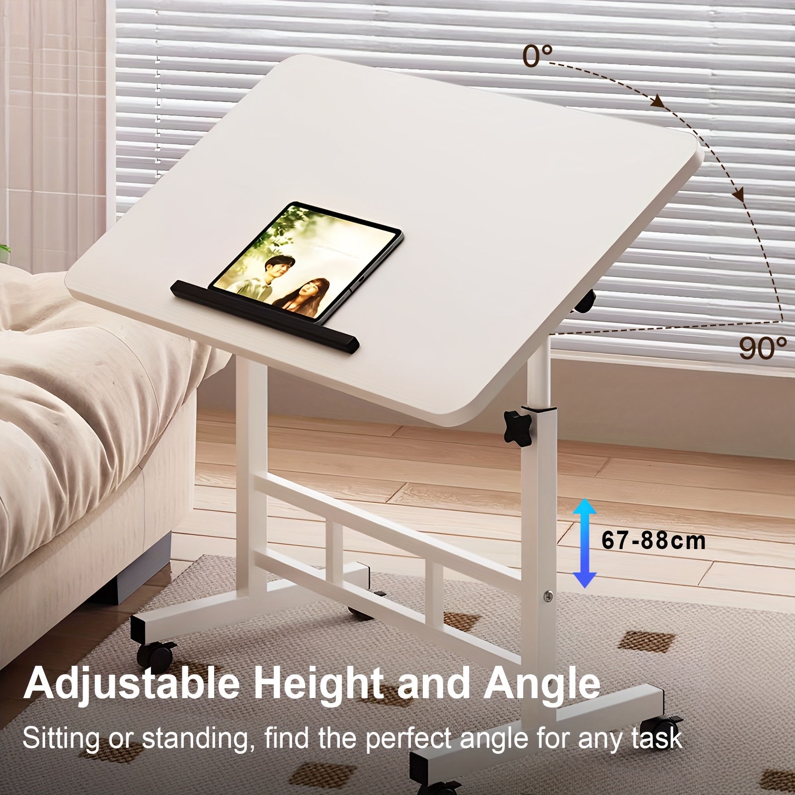 TEMU Ergonomic 26.3"-35" Height-adjustable For Home Desk, 0-90 Degree Angle Adjustment & 180 Degree Foldable Space-saving Office Desk, Stable And