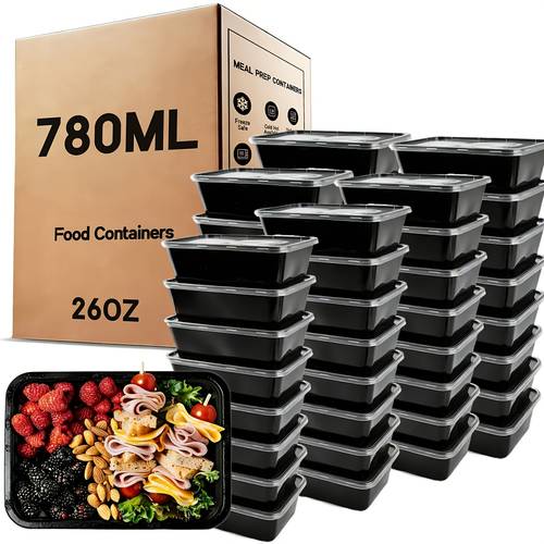 20pcs 780ml 26oz leakproof food containers with lids 10 containers 10 lids microwave safe reusable black airtight bento on the stackable plastic lunch box suitable for restaurant school camping healthy meals kitchen food take out
