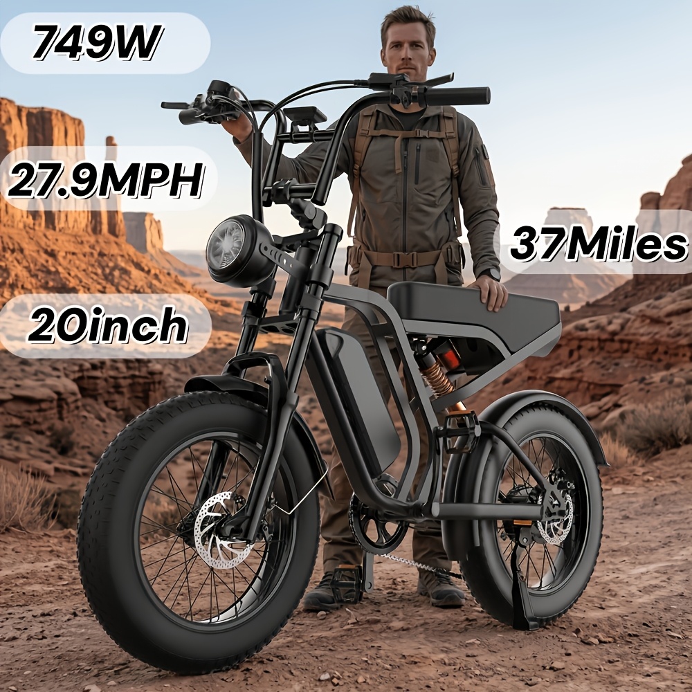 749W Peak Motor 48V 15AH Electric Bike with 37-Mile Range, 27.9 MPH, 20" x 4" All-Terrain Tires, Front Suspension, 7-Speed Shimano, Hydrauli