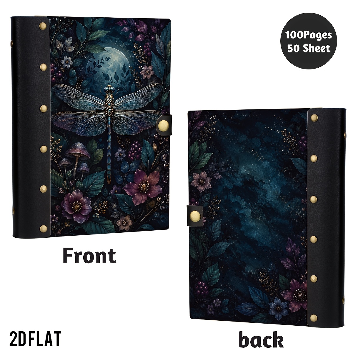 TEMU Carnet 1 pièce Dragonfly à couverture rigide en bois, journal à floraux sombres, idéal pour l'écriture et le journaling. Doté d'un à rivets en