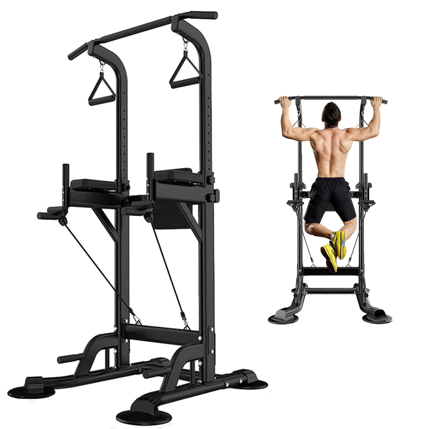 TEMU Pull Up Dip Station For Home Gym, Pull Up Bar Station With Backrest, Adjustable Height Multifunctional Strength Training Fitness Workout Station