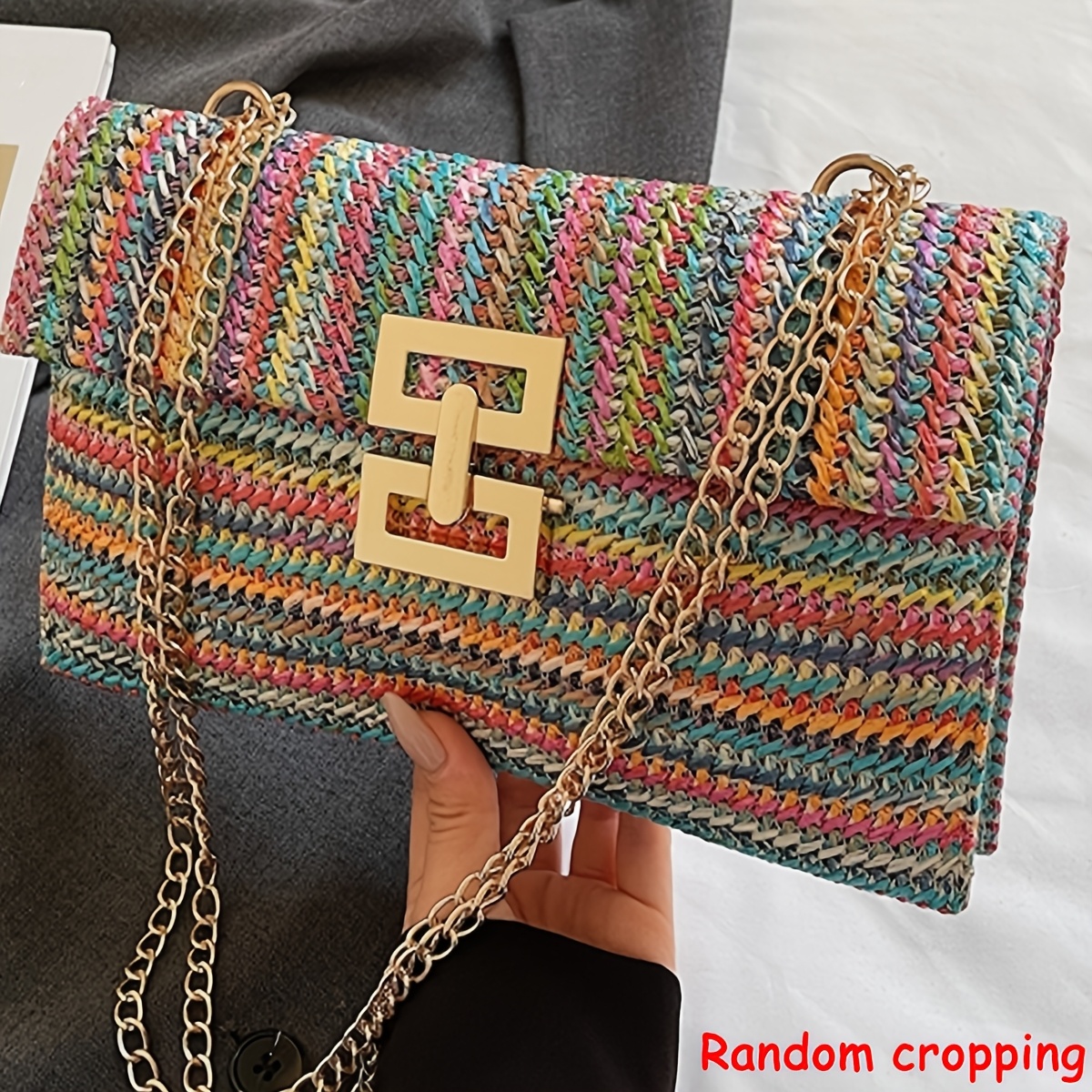 E-shop Neue gewebte, mehrfarbige gestreifte elegante Damen-, einfach verstellbarer Schultergurt Damen-Schultertasche, tägliche Handtasche für den Weg