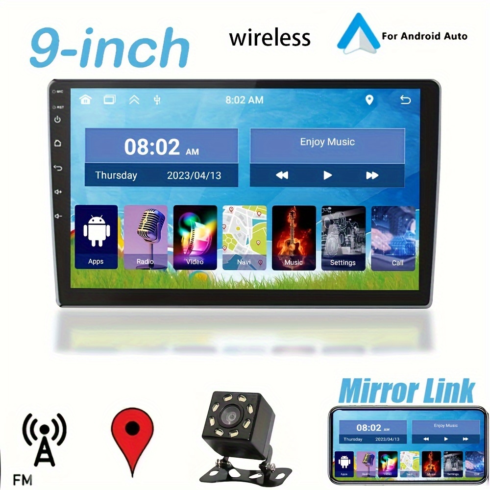 Android 13 Estéreo de coche doble DIN con navegación GPS WiFi, 9.7  pulgadas, pantalla táctil vertical 2.5D, radio de coche con enlace espejo