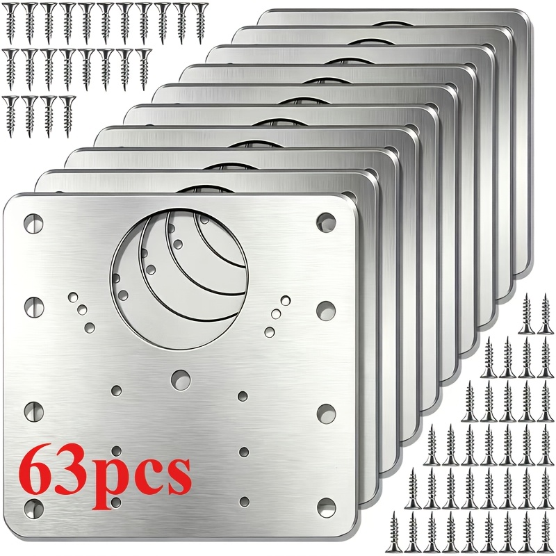 TEMU 63pcs (9 Repair Patches + 54 Screws) Repair Plate With Screws Set, Cabinet Hinge Repair Plate With Screws, Fixing Repair Plate, Suitable For